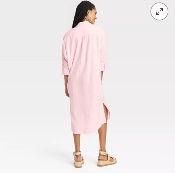 Light Pink Women's 3/4 Sleeve Midi Shirtdress - New W/ Tags - Picture 2 of 3